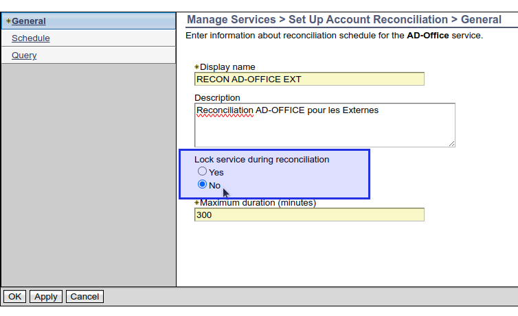 Check box "No" for service lock